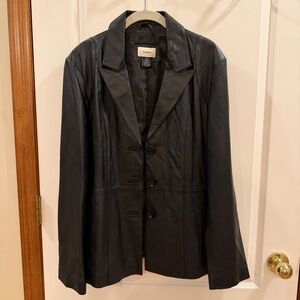 Neiman Marcus Womens XL Classy Tailored Black Leather Blazer/Jacket